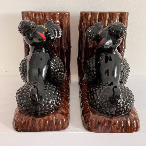 Vintage Black Poodle Bookends 1950's - MCM Kitsch High Gloss Poodles - Picture 4 of 14